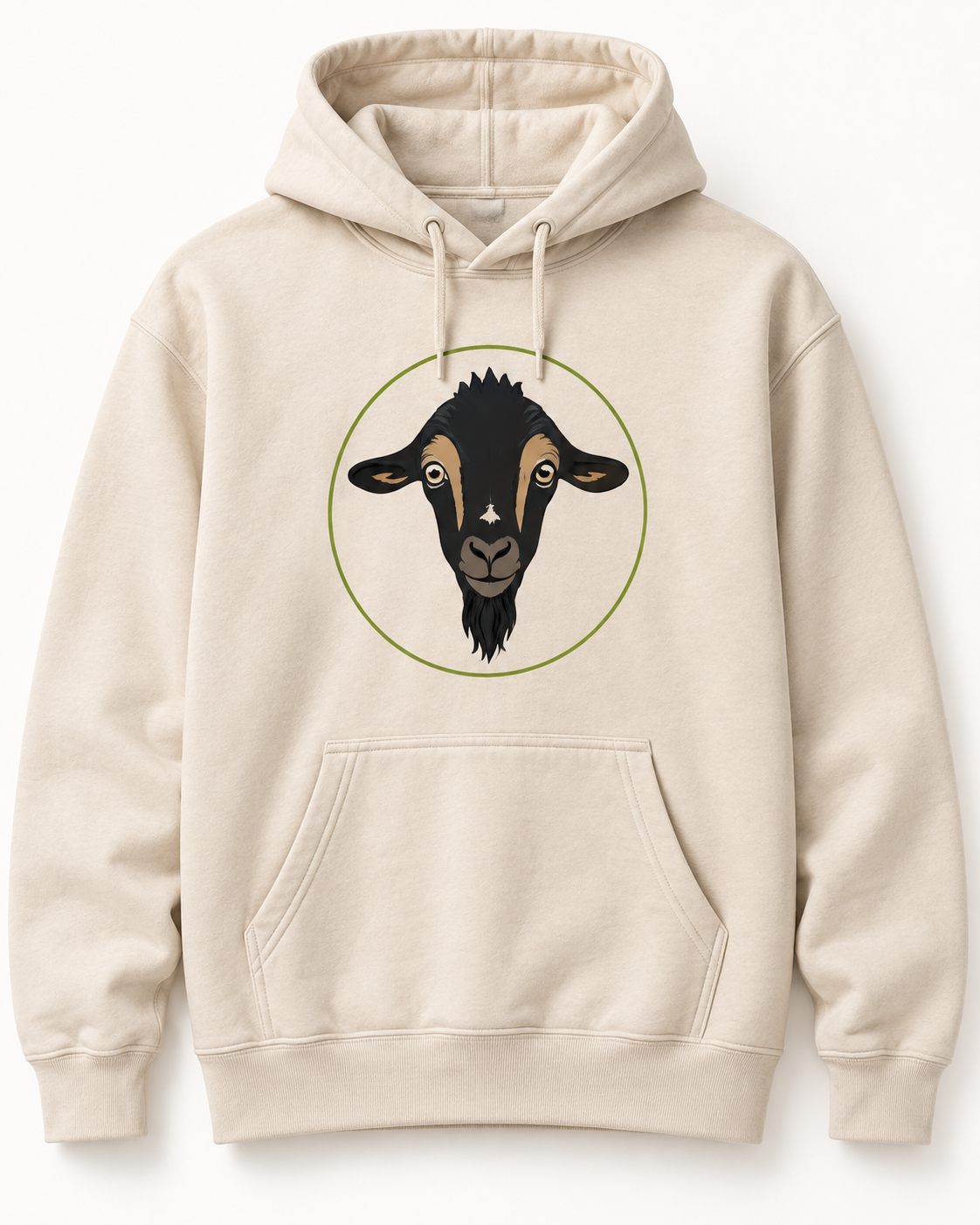 Cream Field Hoodie with a centered goat design, sample mockup