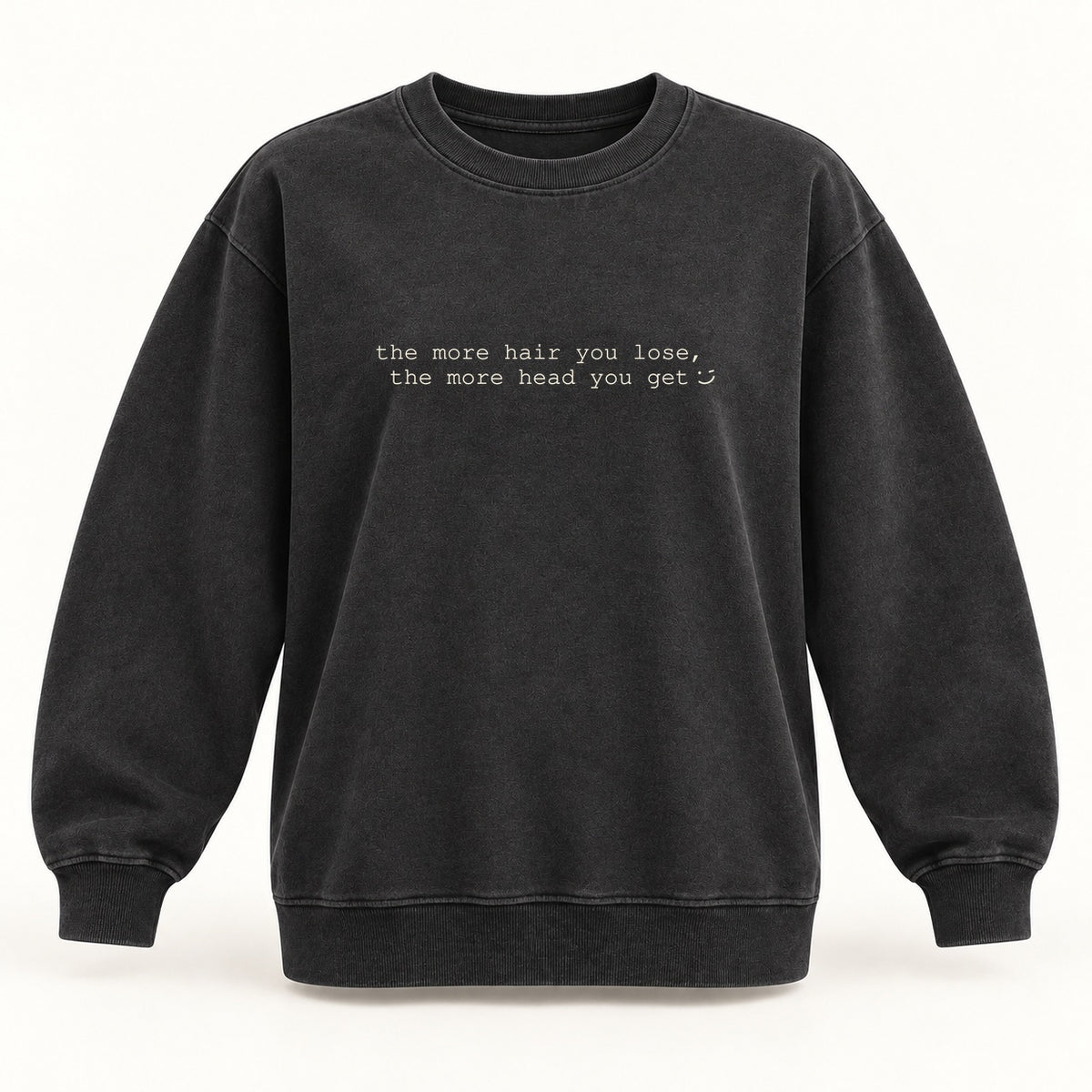 more hair more head crewneck sweatshirt in washed black