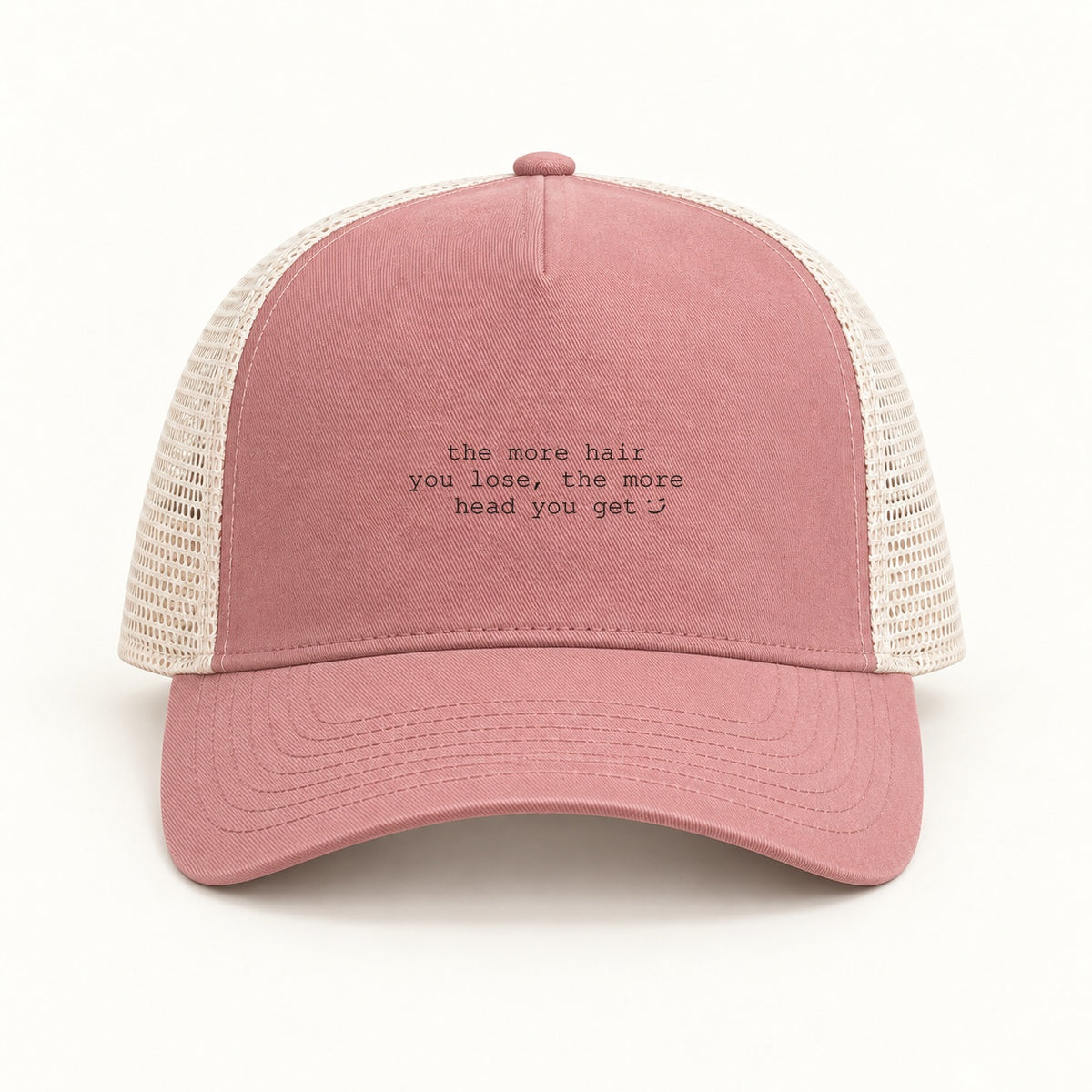 more hair more head trucker cap in dusty rose cream