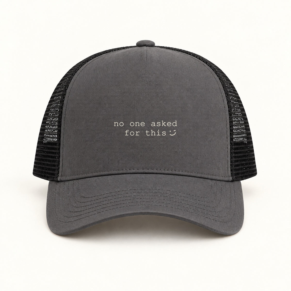 no one asked for this trucker cap in charcoal black