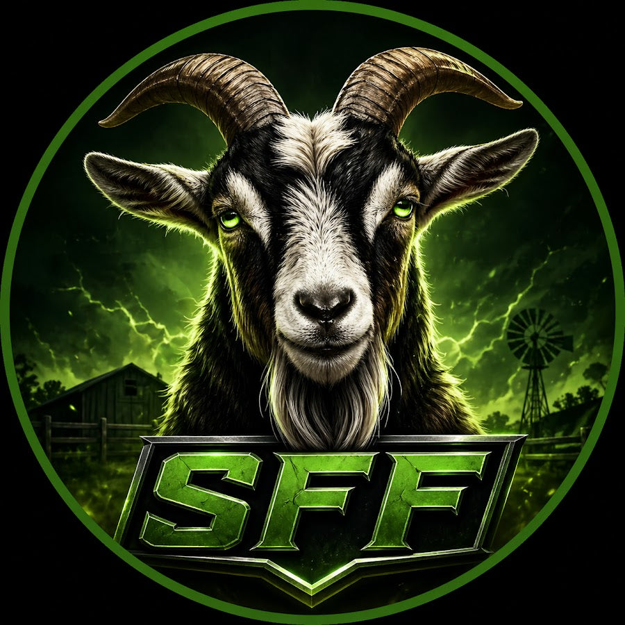 SFF logo featuring Hope with blue eyes, no horns, a white nose spot and ear tag 0060