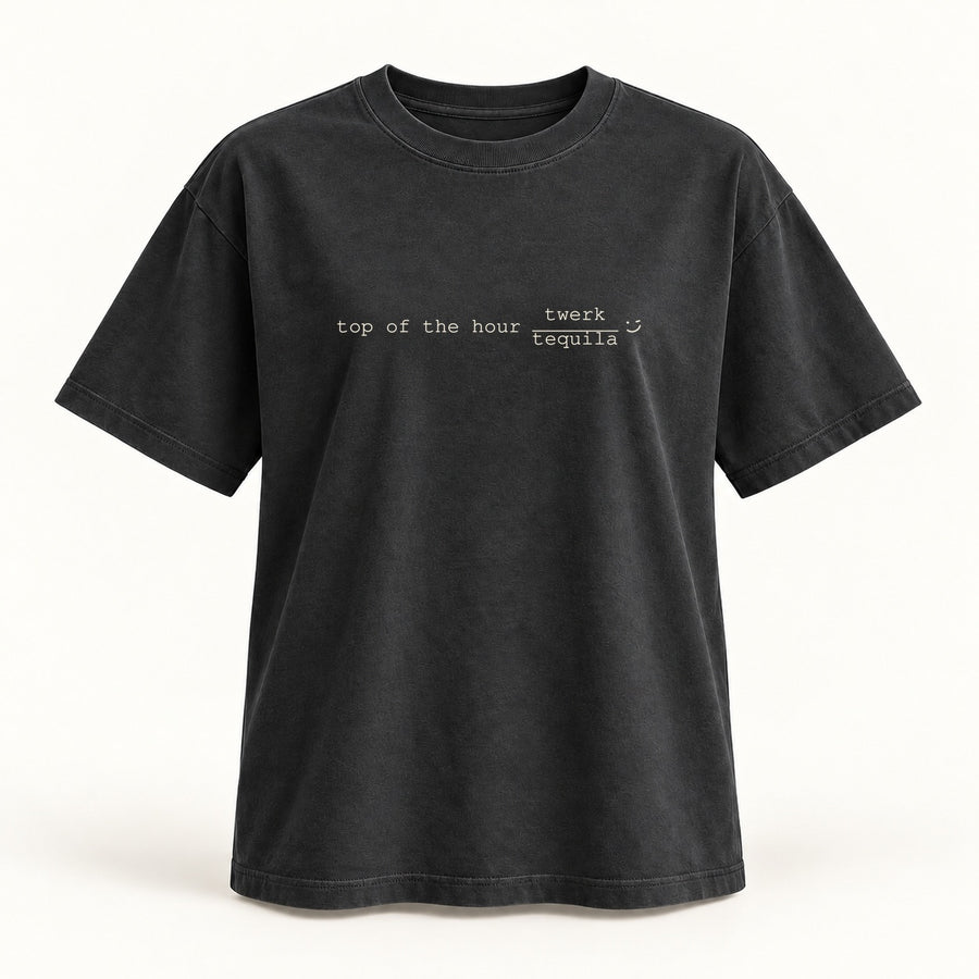 top of the hour T-shirt in washed black